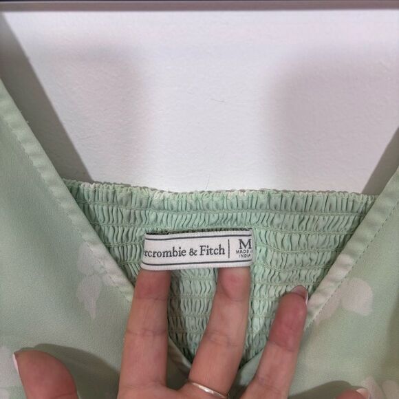 Abercrombie & Fitch Green Floral Ruffle Mini Dress Smocked Back Medium - Picture 9 of 13